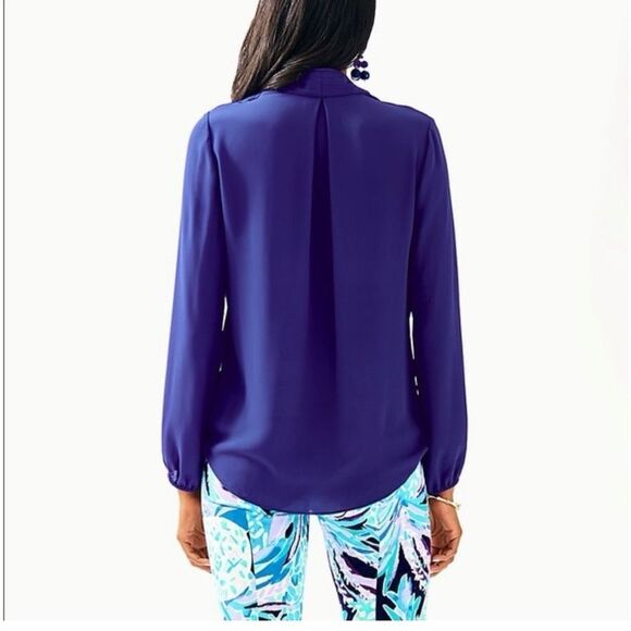 Lilly Pulitzer Size S Myah Long Sleeve Wrap Blouse Royal Purple Draped Relaxed - Picture 2 of 13